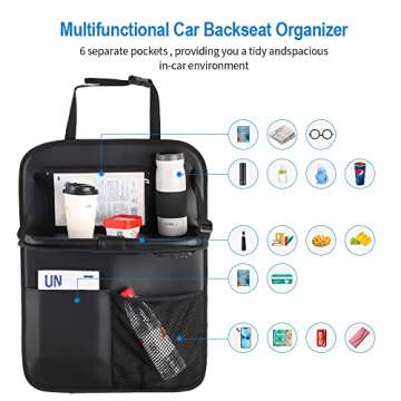 SIJAWEYI Car Backseat Organizer,Protector Kick Mats for Kids Table Tray Foldable Dining Table with Tablet Holder Travel Accessories Organizer 1 Pack