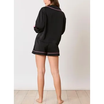 Fenghualzzniya Women Cute Christmas Pajamas 2 Piece Lounge Set Long Sleeve Shirts and Shorts Y2k Pajama Sets Sleepwear, Black, Small