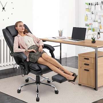 HOMREST Ergonomic Executive Office Chair with Heated PU Leather Adjustable Height Reclining Massage ...