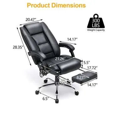 HOMREST Ergonomic Executive Office Chair with Heated PU Leather Adjustable Height Reclining Massage Desk Chair with Foot Rest Armrest, Lumbar Back Support For Home Office