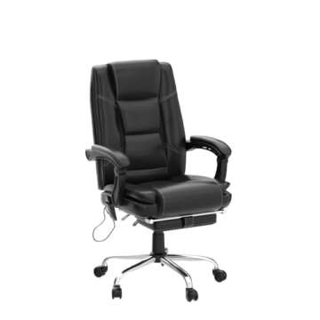 HOMREST Ergonomic Executive Office Chair with Heated PU Leather Adjustable Height Reclining Massage Desk Chair with Foot Rest Armrest, Lumbar Back Support For Home Office