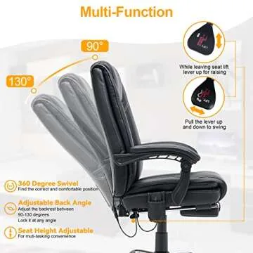 HOMREST Ergonomic Executive Office Chair with Heated PU Leather Adjustable Height Reclining Massage Desk Chair with Foot Rest Armrest, Lumbar Back Support For Home Office