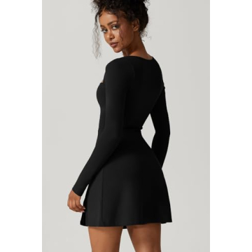 Stylish QINSEN Women's Long Sleeve Square Neck Mini Dress