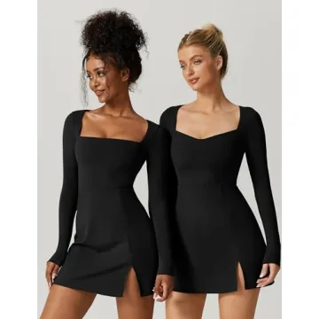 Stylish QINSEN Women's Long Sleeve Square Neck Mini Dress