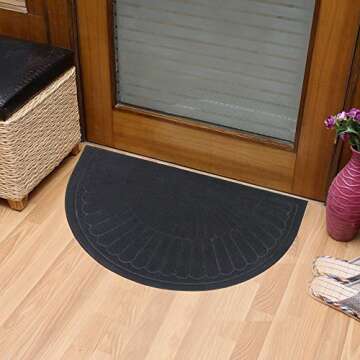 Attraction Design Rubber Doormat Indoor Outdoor Half Round Door Mat Set of 2, Low Profile Welcome Ma...