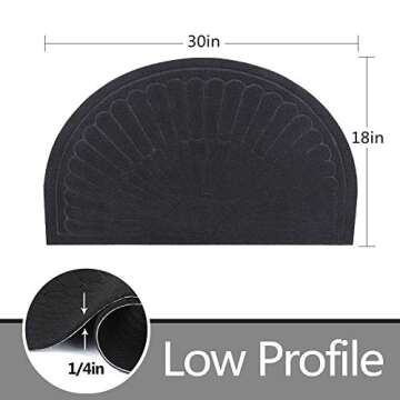 Attraction Design Rubber Doormat Indoor Outdoor Half Round Door Mat Set of 2, Low Profile Welcome Mat with Non Slip Backing Absorbent Shoe Scraper Floor Mat Entry Rug, 18" X 30" (2 Pack-Black)