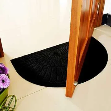 Attraction Design Rubber Doormat Indoor Outdoor Half Round Door Mat Set of 2, Low Profile Welcome Mat with Non Slip Backing Absorbent Shoe Scraper Floor Mat Entry Rug, 18" X 30" (2 Pack-Black)