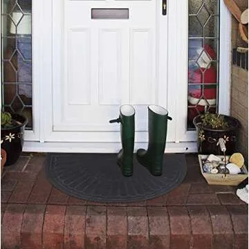 Attraction Design Rubber Doormat Indoor Outdoor Half Round Door Mat Set of 2, Low Profile Welcome Mat with Non Slip Backing Absorbent Shoe Scraper Floor Mat Entry Rug, 18" X 30" (2 Pack-Black)