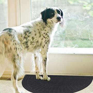 Attraction Design Rubber Doormat Indoor Outdoor Half Round Door Mat Set of 2, Low Profile Welcome Mat with Non Slip Backing Absorbent Shoe Scraper Floor Mat Entry Rug, 18" X 30" (2 Pack-Black)