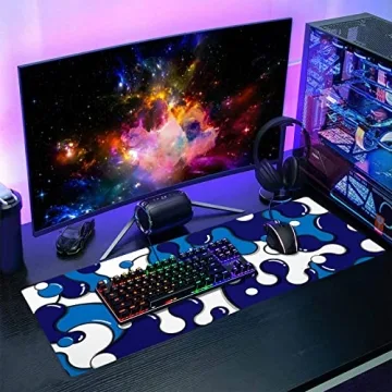 Stylish Navy Blue White Anime Mouse Pad for Gaming