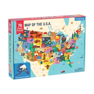 Mudpuppy Map Of The USA Puzzle – 70 Piece Educational Geography Game for Kids with Fun State Shape...
