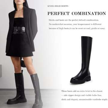 Women's Knee High Platform Boots Chunky Block Heel Side Zipper Fall Boots Winter Riding Boot