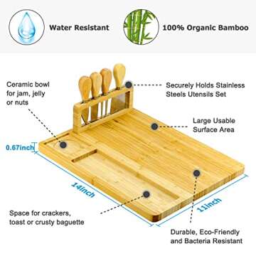 VORCAY Bamboo Cheese Board and Knife Set - Charcuterie boards Bamboo Wood Cutting Platter and Cheese...