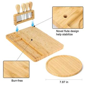 VORCAY Bamboo Cheese Board and Knife Set - Charcuterie boards Bamboo Wood Cutting Platter and Cheese Serving Tray for Wine, Crackers,Brie, Fruits, Bread and Meat