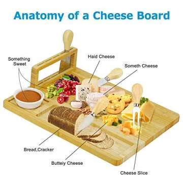 VORCAY Bamboo Cheese Board and Knife Set - Charcuterie boards Bamboo Wood Cutting Platter and Cheese Serving Tray for Wine, Crackers,Brie, Fruits, Bread and Meat