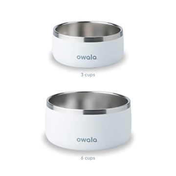 Owala Pet Bowl - Durable Stainless Steel, Food and Water Bowl for Dogs, Cats, and All Pets, Non-Slip Base, 48oz, White (Shy Marshmallow)
