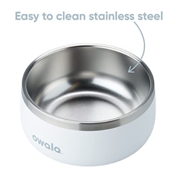 Owala Pet Bowl - Durable Stainless Steel, Food and Water Bowl for Dogs, Cats, and All Pets, Non-Slip Base, 48oz, White (Shy Marshmallow)