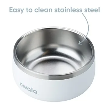 Owala Pet Bowl - Durable Stainless Steel, Food and Water Bowl for Dogs, Cats, and All Pets, Non-Slip Base, 48oz, White (Shy Marshmallow)