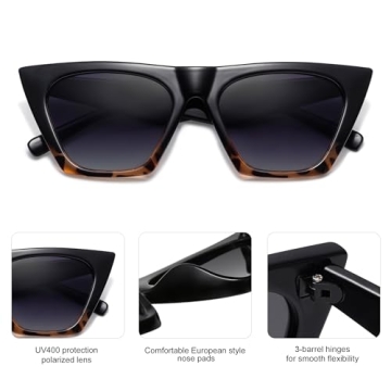 SOJOS Trendy Oversized Square Cateye Polarized Sunglasses Womens Big Frame Shades SJ2115, Black&Tortoise/Grey