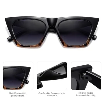 SOJOS Trendy Oversized Square Cateye Polarized Sunglasses Womens Big Frame Shades SJ2115, Black&Tortoise/Grey