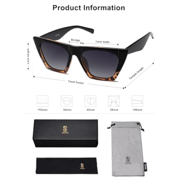 SOJOS Trendy Oversized Square Cateye Polarized Sunglasses Womens Big Frame Shades SJ2115, Black&Tortoise/Grey