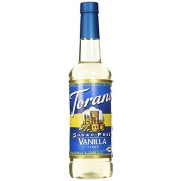Torani Sugar Free Vanilla Flavoring Syrup, 750mL (25.4 Fl Oz) Bottle Individually Boxed, With Black Pump