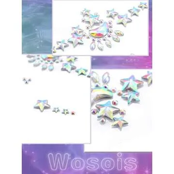 Wosois Crystal Face Stickers Star Mermaid Gems Sparkly Temporary Rhinestone Sticker Rave Party Accessories for Women and Girls (B)