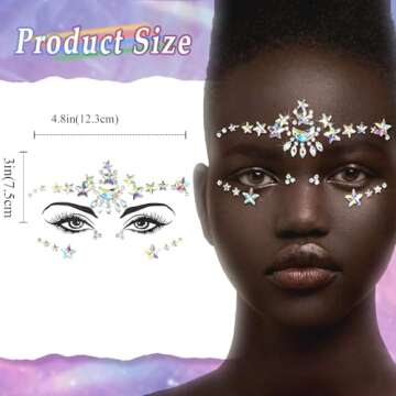 Wosois Crystal Face Stickers Star Mermaid Gems Sparkly Temporary Rhinestone Sticker Rave Party Accessories for Women and Girls (B)