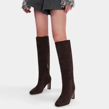 VorisVina Chocolate Brown Knee High Boots for Women