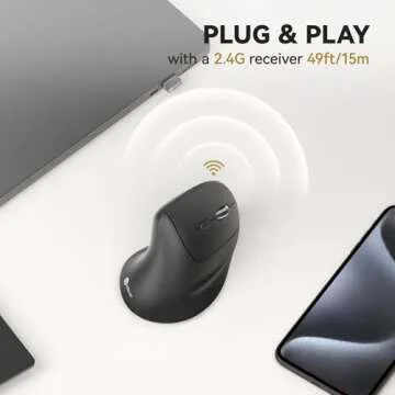 iClever Ergonomic Mouse, WM101 Wireless Vertical Mouse 6 Buttons with Adjustable DPI 1000/1600/2000/2400 Comfortable 2.4G Optical Ergo Mouse for Laptop, Computer, Desktop, Windows, Mac OS, Gray Black