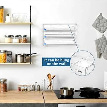 NPPLUS 3 in 1 Wrap Dispenser, Acrylic Foil Dispenser with Slide Cutter and Labels, Plastic Wrap, Aluminum Foil and Wax Paper Organizer Holder for Kitchen Drawer, Fits 12" Roll, Clear