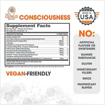 Genius Consciousness, Super Nootropic Brain Supplement Powder, Watermelon - Boost Focus, Cognitive Function, Concentration & Memory Booster - Alpha GPC & Lions Mane Mushroom for Neuro Energy & IQ