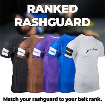 Gold BJJ Foundation Rash Guard - Ranked No-Gi and Gi Jiu Jitsu Rashguard (Short Sleeve, Black, M)