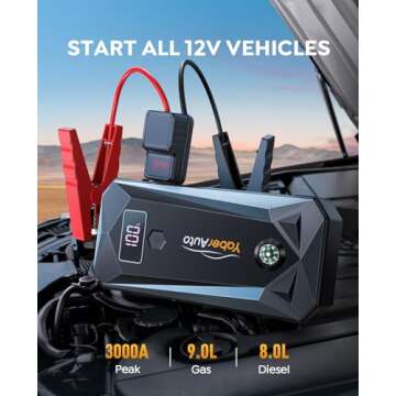 YaberAuto 3000A Car Battery Jump Starter for 9.0L Gas/8.0L Diesel Engines, Portable Car Jump Starter...