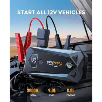 YaberAuto 3000A Car Battery Jump Starter for 9.0L Gas/8.0L Diesel Engines, Portable Car Jump Starter...