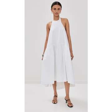 AZEEZA Women's Winston Midi Dress, White, XS