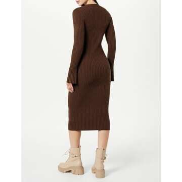 The Drop Women's Fernanda Bell Sleeve Ribbed Sweater Dress Coffee Bean, S