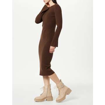 The Drop Women's Fernanda Bell Sleeve Ribbed Sweater Dress Coffee Bean, S