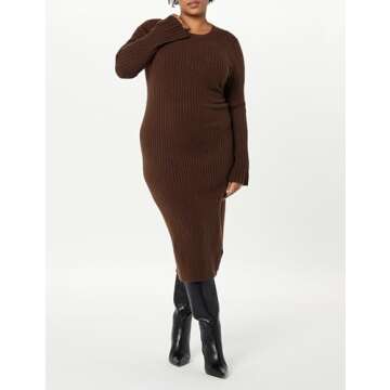 The Drop Women's Fernanda Bell Sleeve Ribbed Sweater Dress Coffee Bean, S