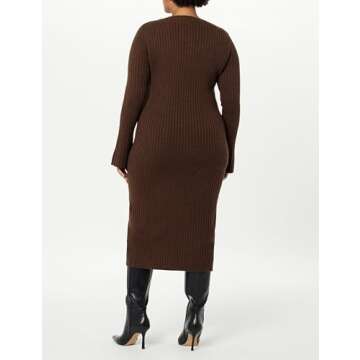 The Drop Women's Fernanda Bell Sleeve Ribbed Sweater Dress Coffee Bean, S