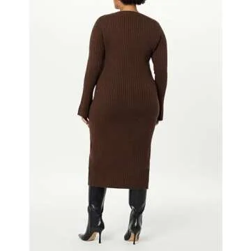 The Drop Women's Fernanda Bell Sleeve Ribbed Sweater Dress Coffee Bean, S