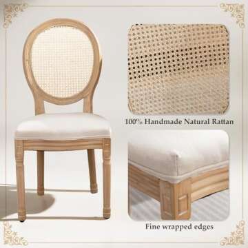 SoarFlash French Dining Chairs Set of 2, Vantage Dining Chair with Round Back, Wood Leg Farmhouse Country Rattan Dining Chair for Kitchen,Bedroom,Beige