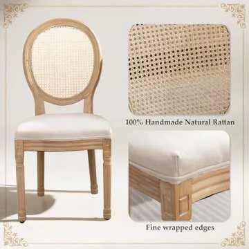 SoarFlash French Dining Chairs Set of 2, Vantage Dining Chair with Round Back, Wood Leg Farmhouse Country Rattan Dining Chair for Kitchen,Bedroom,Beige