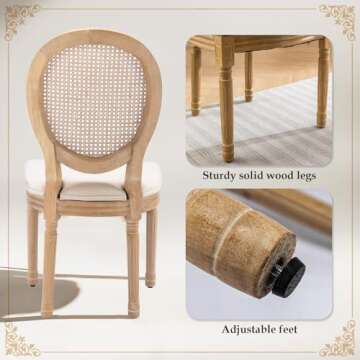 SoarFlash French Dining Chairs Set of 2, Vantage Dining Chair with Round Back, Wood Leg Farmhouse Country Rattan Dining Chair for Kitchen,Bedroom,Beige