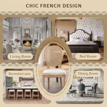 SoarFlash French Dining Chairs Set of 2, Vantage Dining Chair with Round Back, Wood Leg Farmhouse Country Rattan Dining Chair for Kitchen,Bedroom,Beige