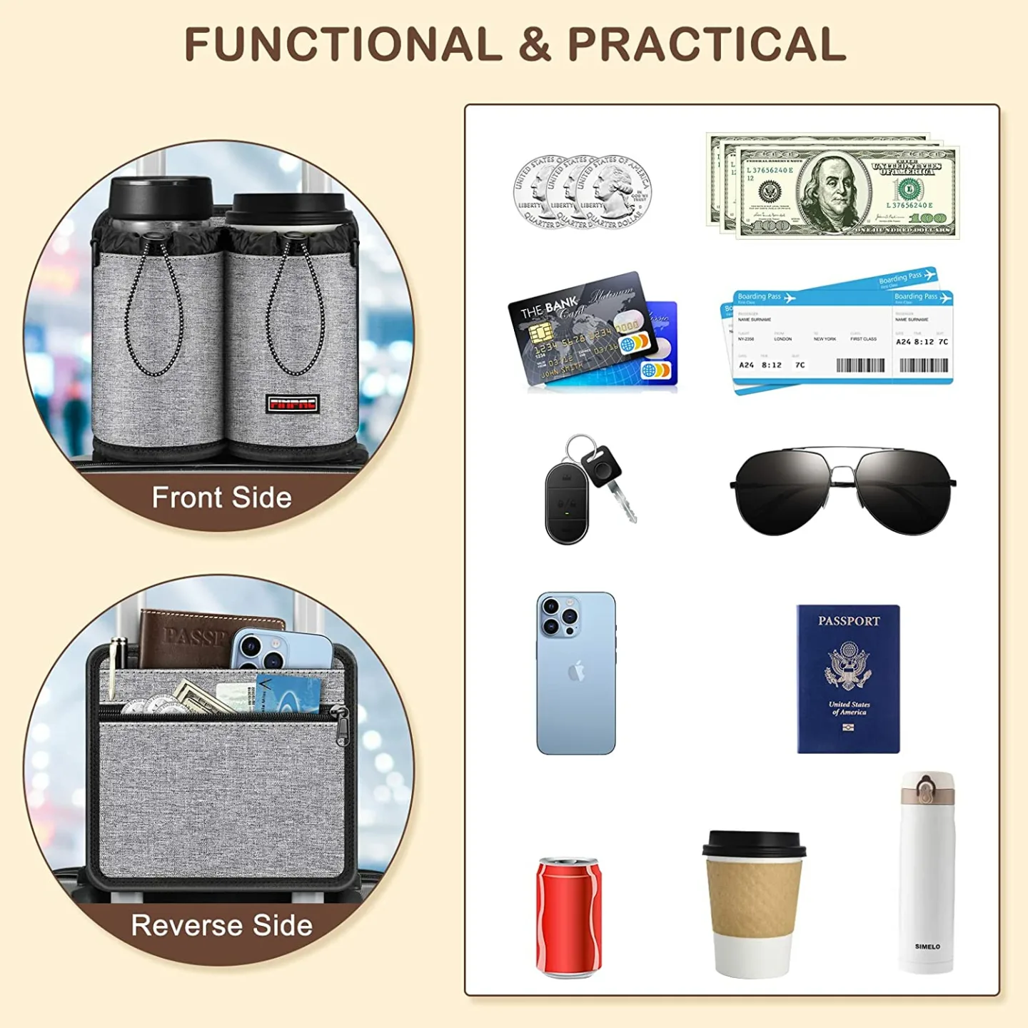 FINPAC Luggage Cup Holder for Travel Suitcases