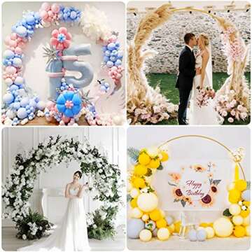 Wokceer Round Backdrop Stand, 8FT Wedding Balloon Arch Stand Gold Circle Balloon Arch Frame for Wedding Ceremony Birthday Party Anniversary Valentine Celebration Gold Backdrop Stand Decoration