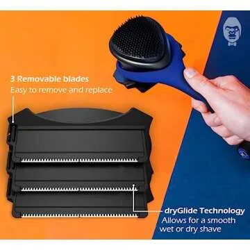 BAKblade 2.0/ELITE PLUS - Back Hair Removal and Body Shaver (DIY), Easy to Use Ergonomic Handle for a Close, Pain-Free Shave, 3 of the Wet or Dry Disposable Razor Blades, Scrubbing Sleeve Included