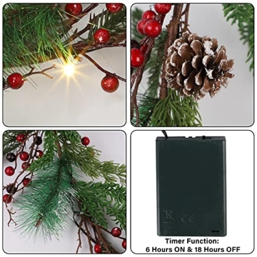 winemana 6 FT Christmas Garland with LED Lights and Pine Cones