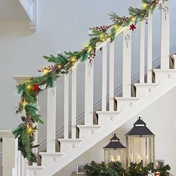 winemana 6 FT Christmas Garland with LED Lights and Pine Cones